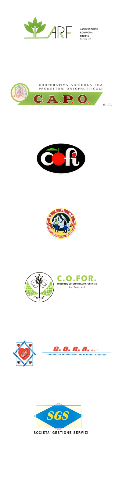 Loghi di ARD, CAPO, COFI, CIAM, COFOR, CORA e SGS.